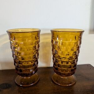Vintage Indiana Glass Colony Whitehall Amber Iced Tea Tumblers (Set of 2) Cups